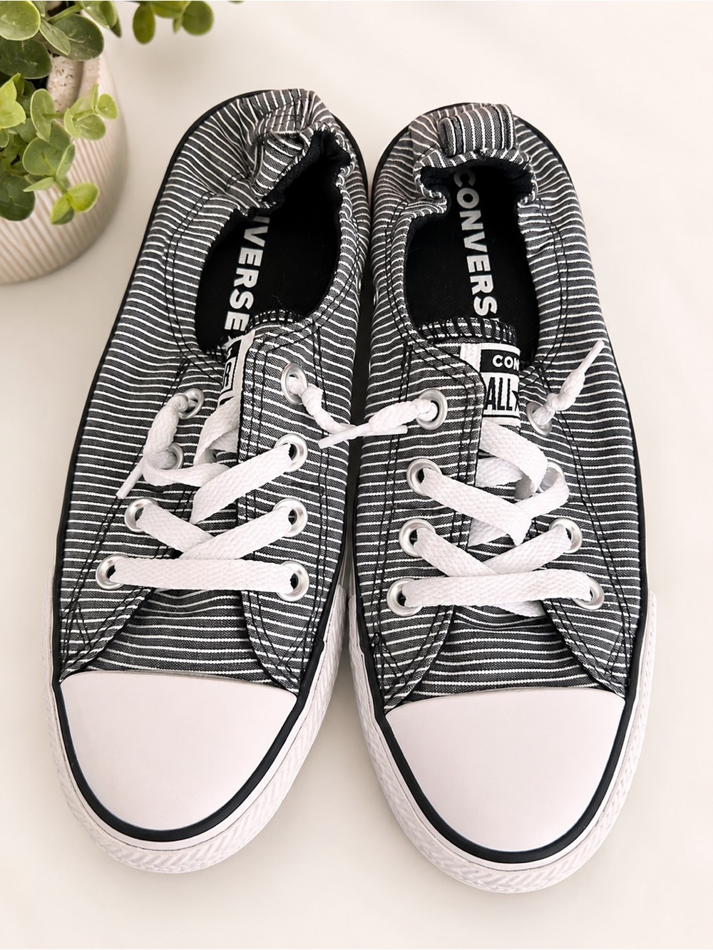 Converse Striped Low-Top Sneakers in Black & White